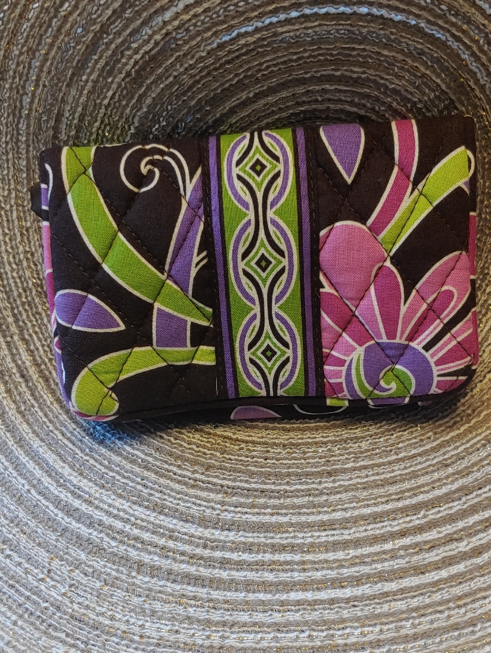 PURPLE PUNCH Vera Bradley Compact TAXI Wallet Clutch Bi-Fold ID Key Chain Coin